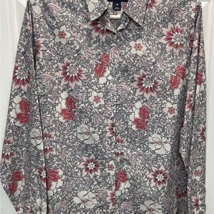 Lands' End Women's Floral Button Down Shirt - Pink and Gray